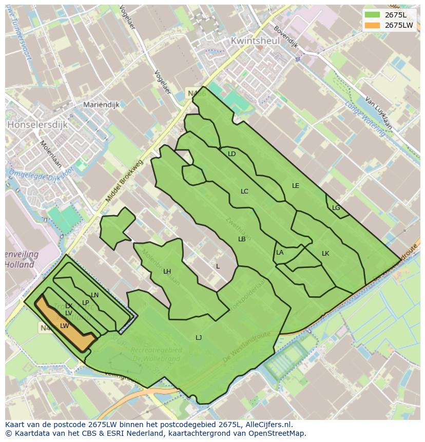 Afbeelding van het postcodegebied 2675 LW op de kaart.