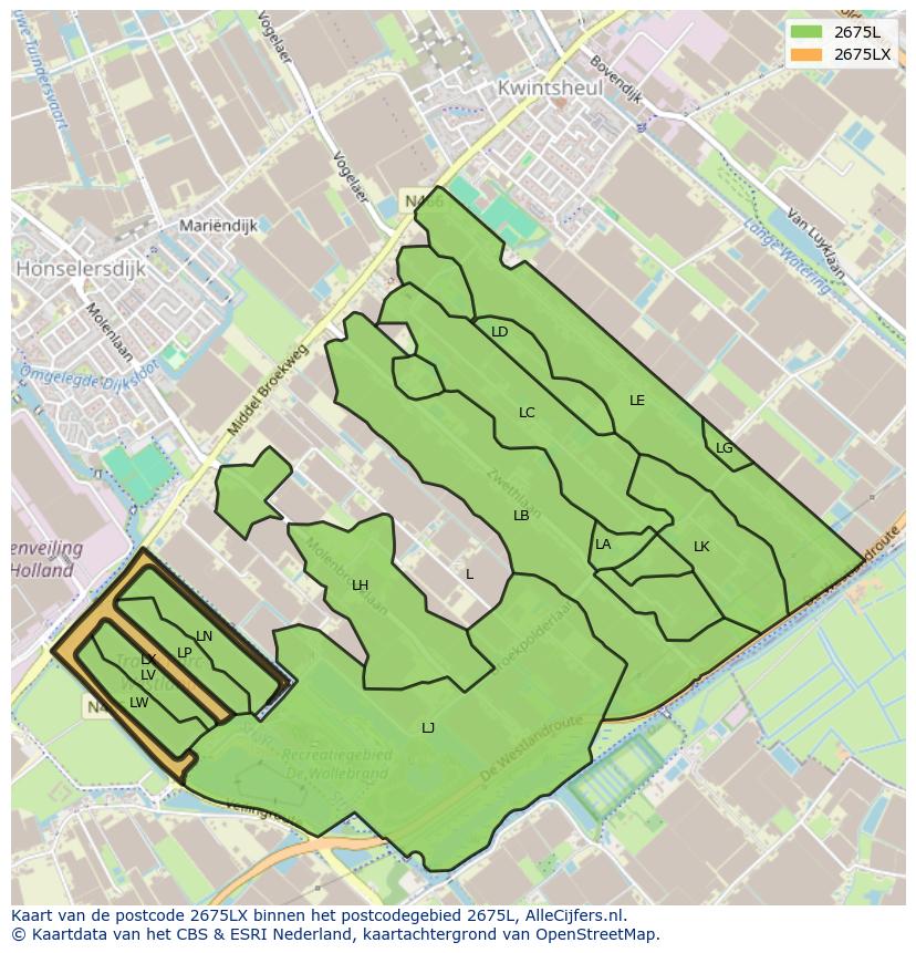 Afbeelding van het postcodegebied 2675 LX op de kaart.