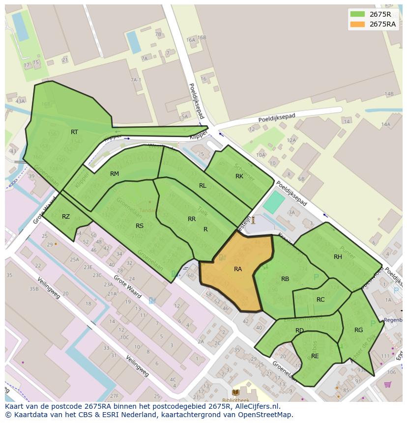 Afbeelding van het postcodegebied 2675 RA op de kaart.