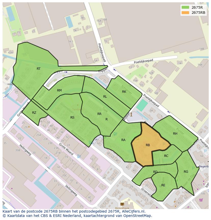 Afbeelding van het postcodegebied 2675 RB op de kaart.