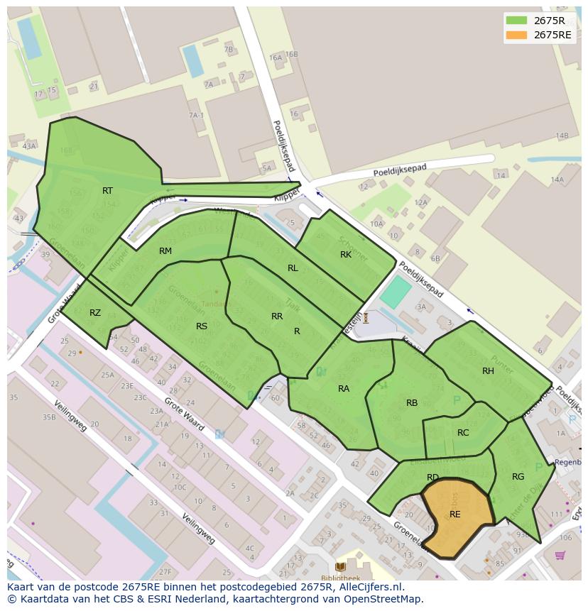 Afbeelding van het postcodegebied 2675 RE op de kaart.