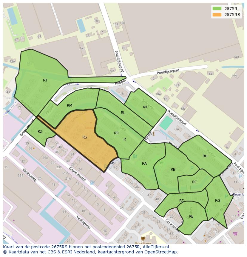 Afbeelding van het postcodegebied 2675 RS op de kaart.
