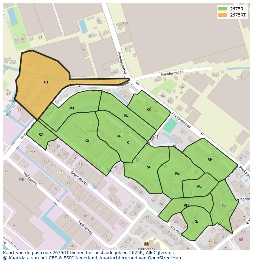 Afbeelding van het postcodegebied 2675 RT op de kaart.