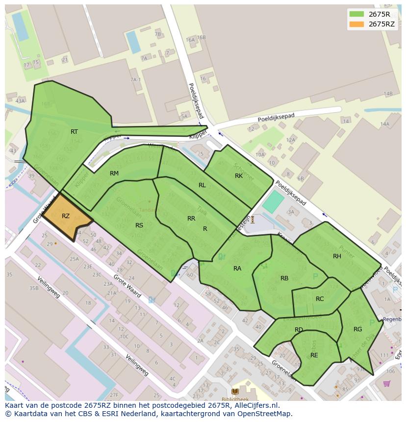 Afbeelding van het postcodegebied 2675 RZ op de kaart.