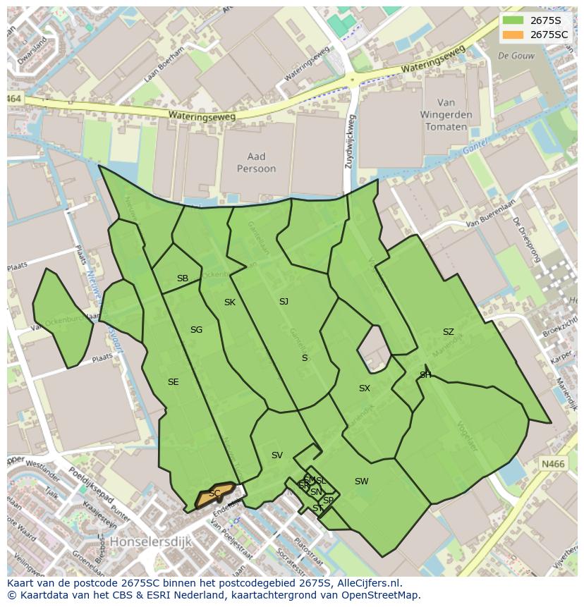 Afbeelding van het postcodegebied 2675 SC op de kaart.