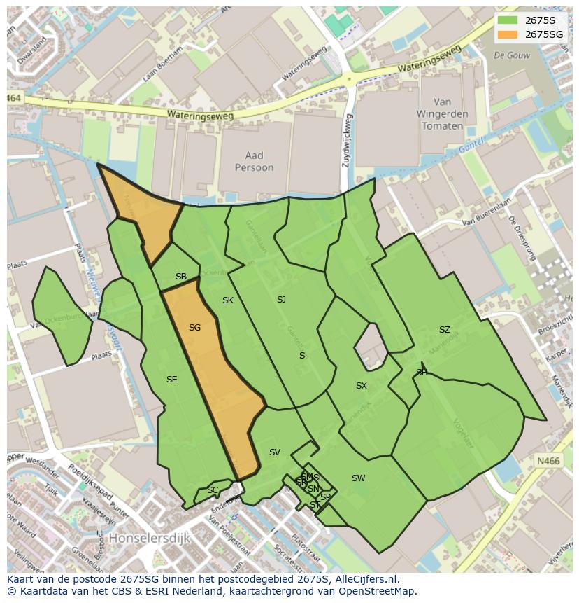 Afbeelding van het postcodegebied 2675 SG op de kaart.