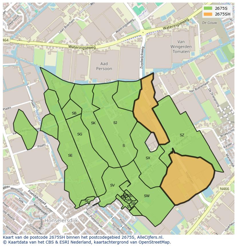 Afbeelding van het postcodegebied 2675 SH op de kaart.