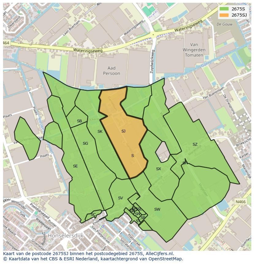 Afbeelding van het postcodegebied 2675 SJ op de kaart.