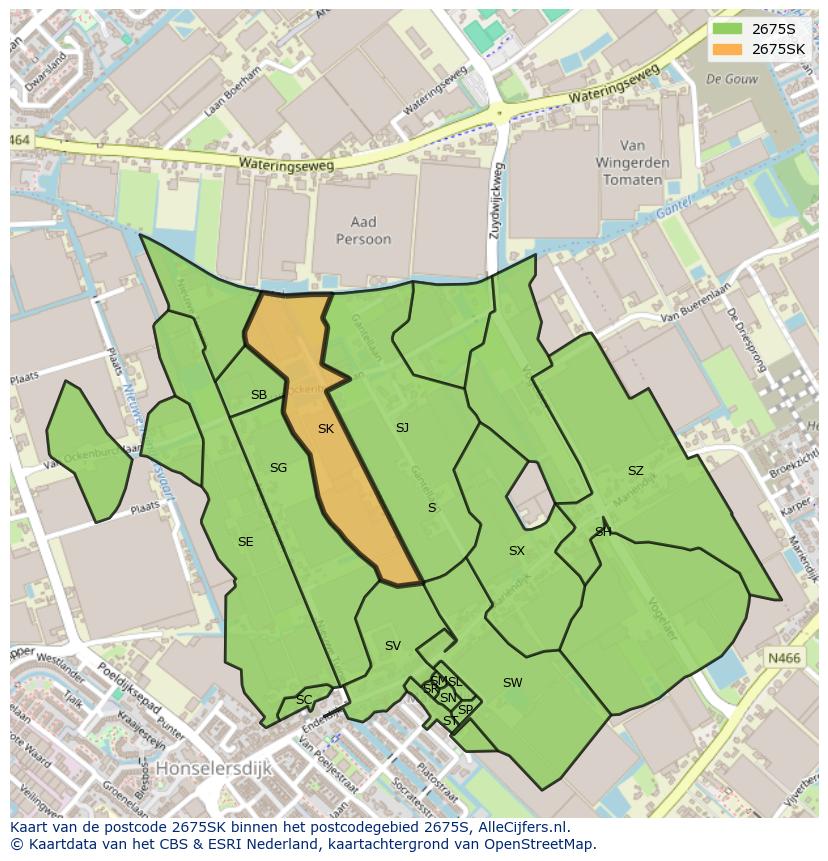 Afbeelding van het postcodegebied 2675 SK op de kaart.