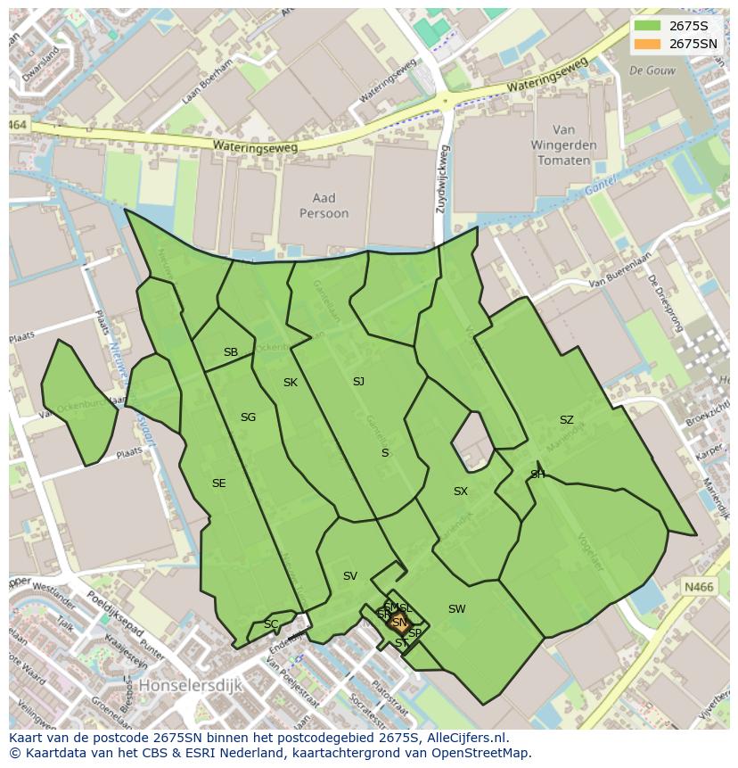 Afbeelding van het postcodegebied 2675 SN op de kaart.