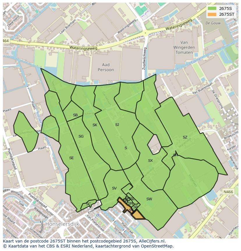 Afbeelding van het postcodegebied 2675 ST op de kaart.