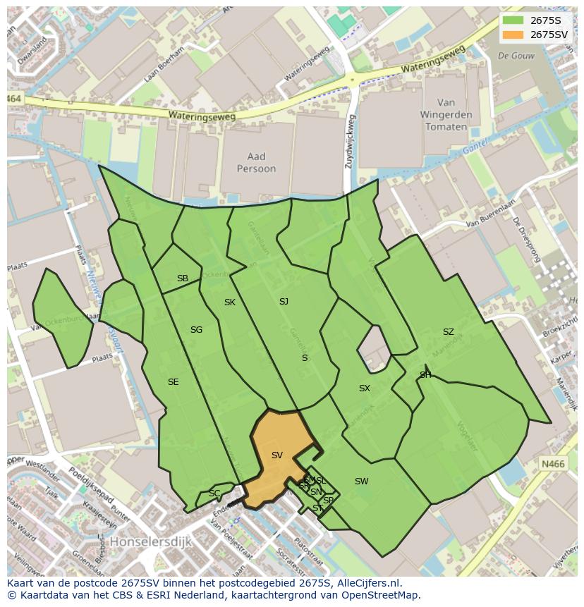 Afbeelding van het postcodegebied 2675 SV op de kaart.