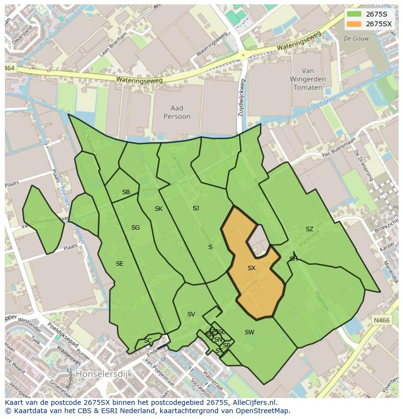 Afbeelding van het postcodegebied 2675 SX op de kaart.