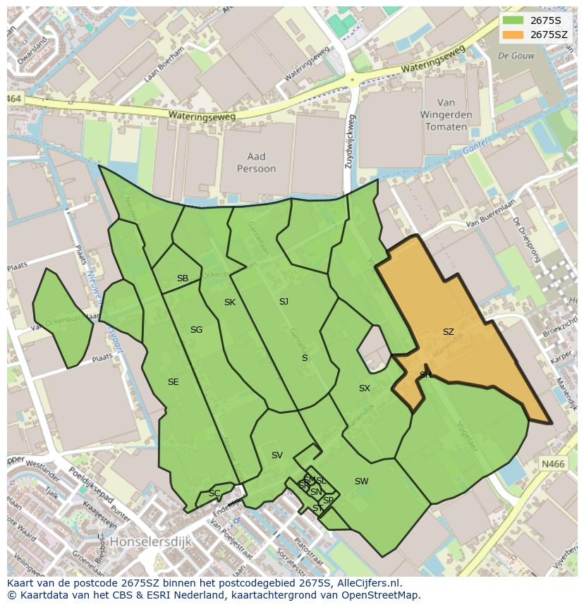 Afbeelding van het postcodegebied 2675 SZ op de kaart.