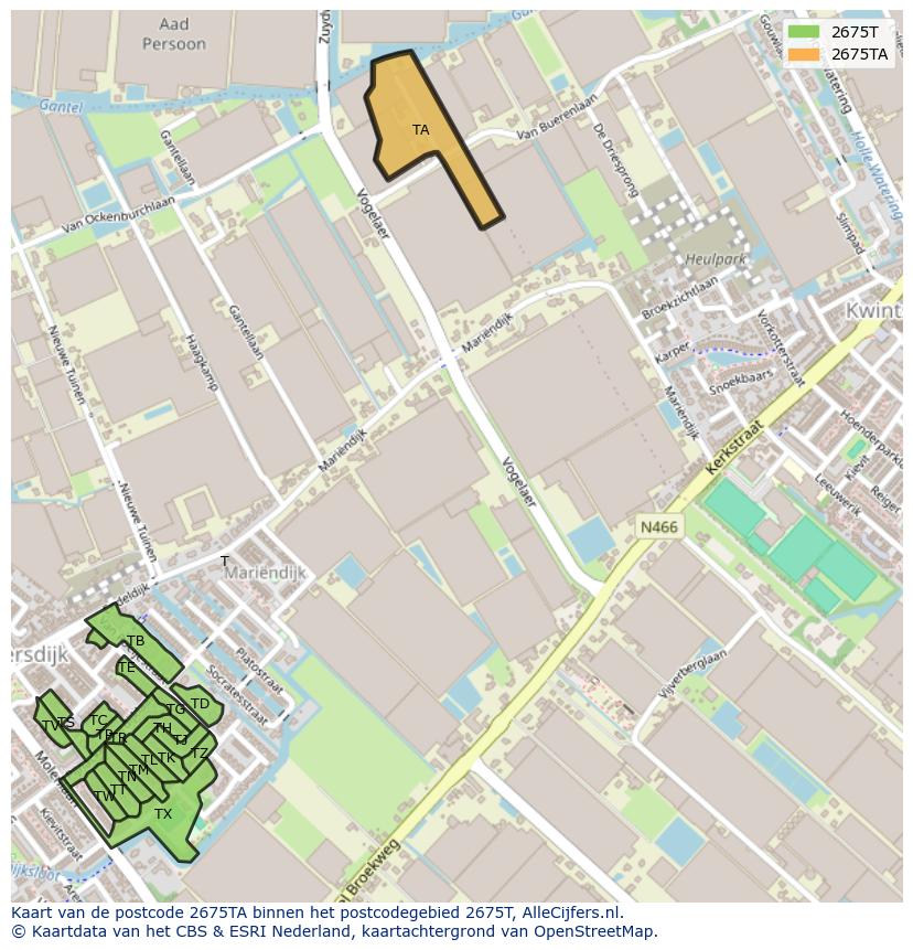 Afbeelding van het postcodegebied 2675 TA op de kaart.