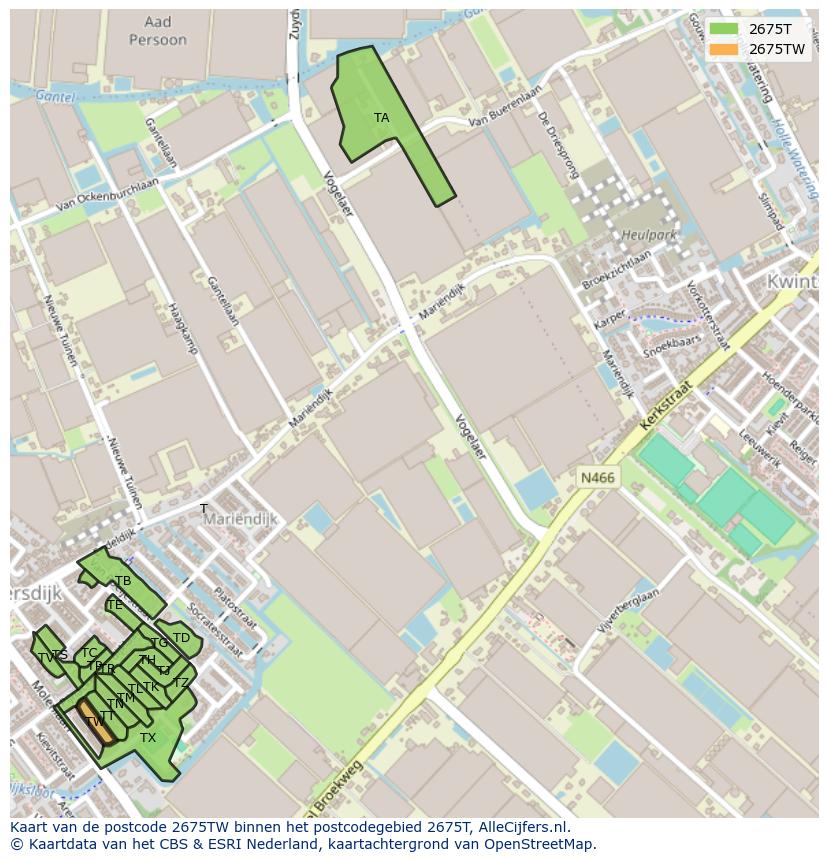 Afbeelding van het postcodegebied 2675 TW op de kaart.
