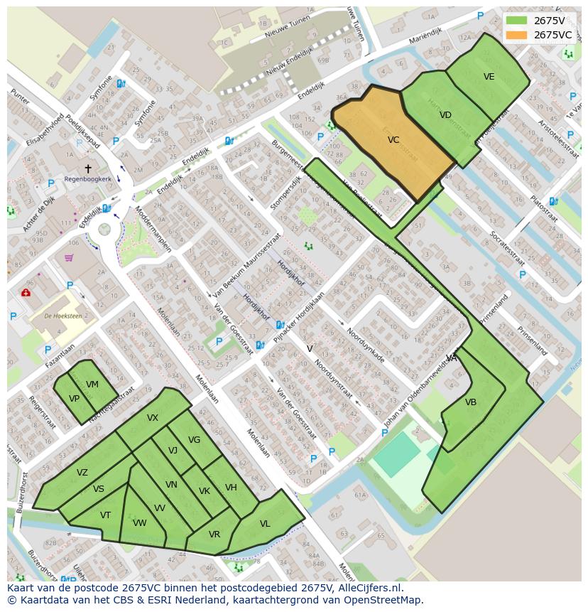 Afbeelding van het postcodegebied 2675 VC op de kaart.