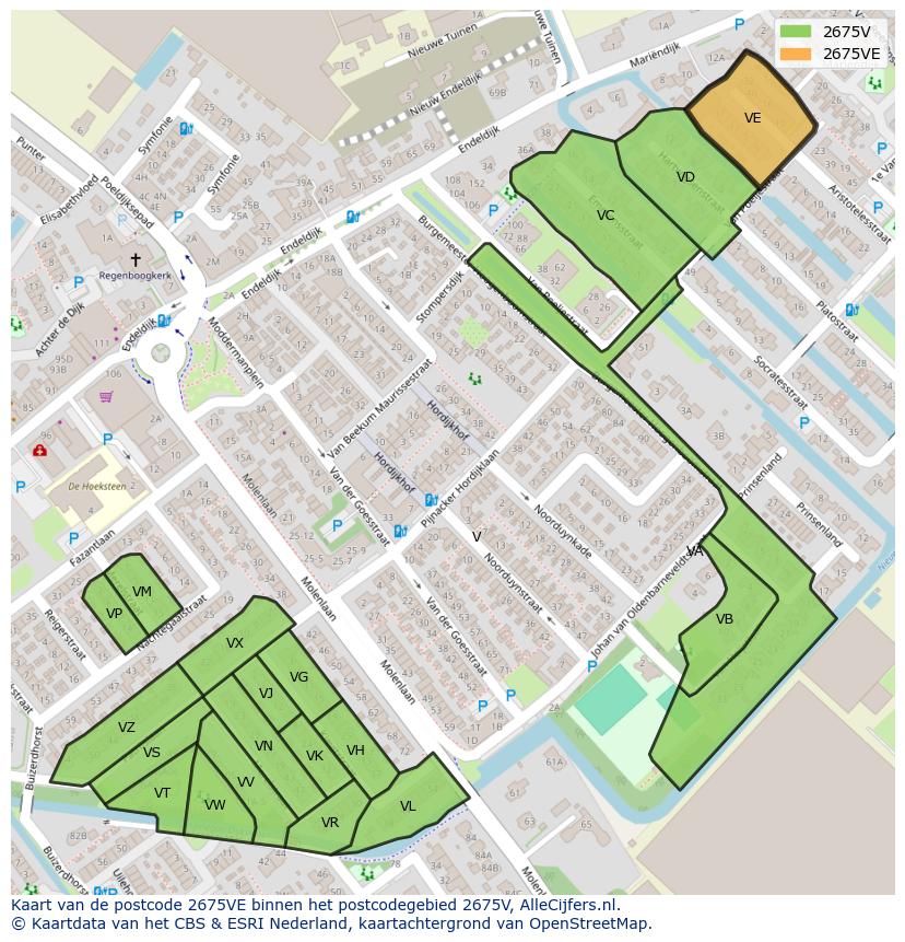 Afbeelding van het postcodegebied 2675 VE op de kaart.