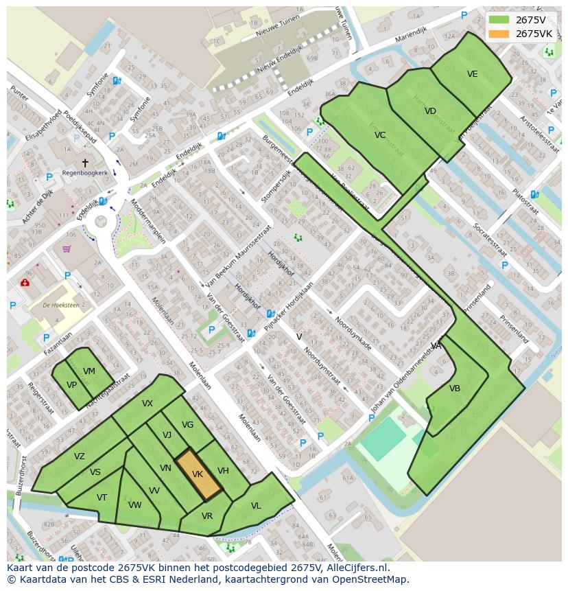 Afbeelding van het postcodegebied 2675 VK op de kaart.