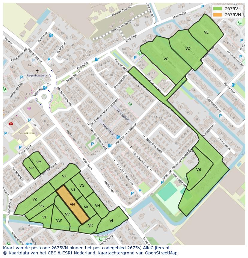 Afbeelding van het postcodegebied 2675 VN op de kaart.