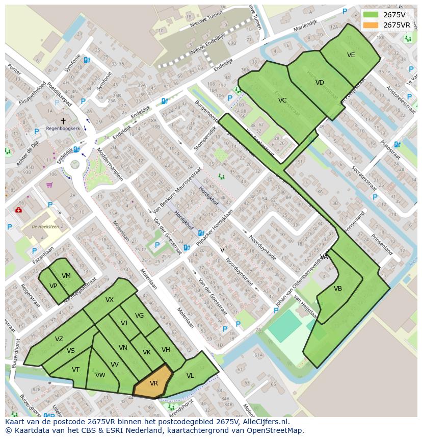 Afbeelding van het postcodegebied 2675 VR op de kaart.