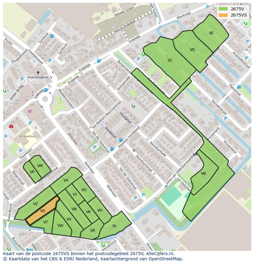 Afbeelding van het postcodegebied 2675 VS op de kaart.