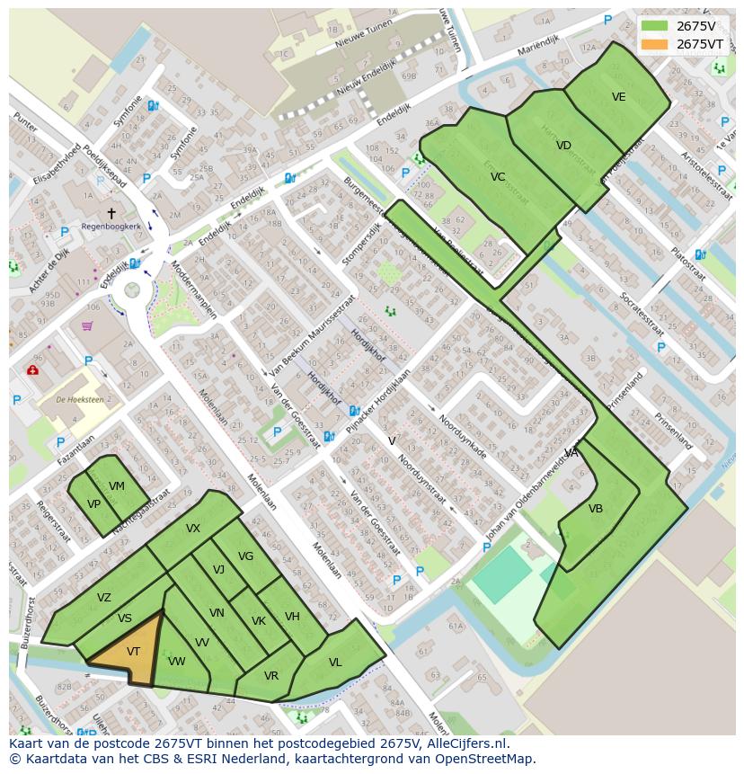 Afbeelding van het postcodegebied 2675 VT op de kaart.