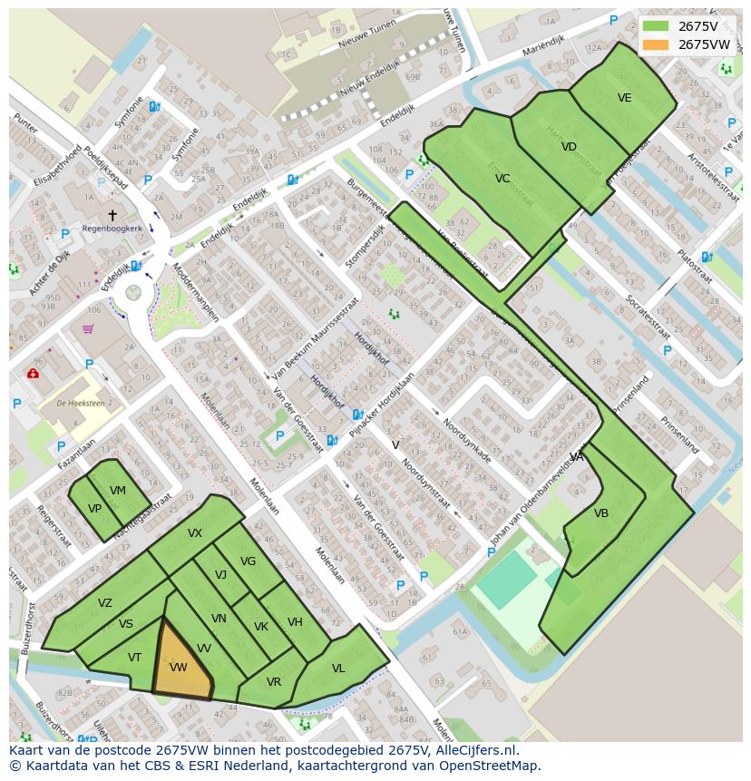 Afbeelding van het postcodegebied 2675 VW op de kaart.