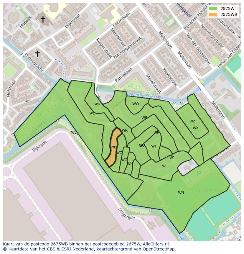 Afbeelding van het postcodegebied 2675 WB op de kaart.
