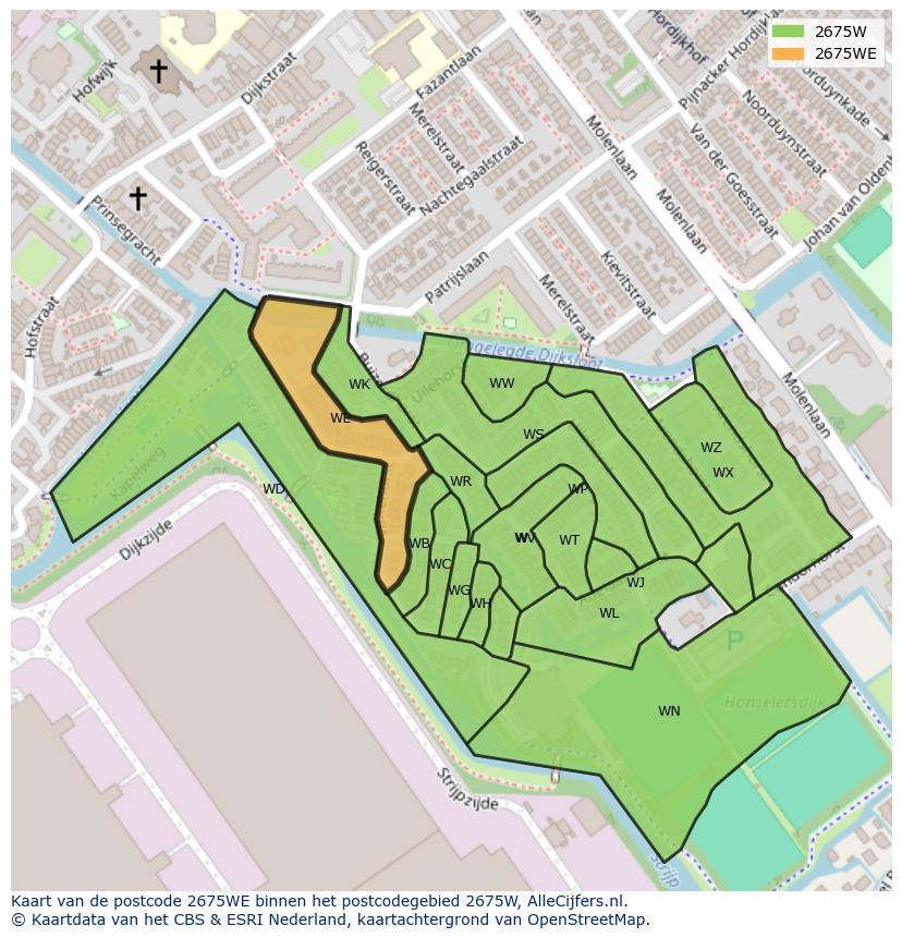 Afbeelding van het postcodegebied 2675 WE op de kaart.