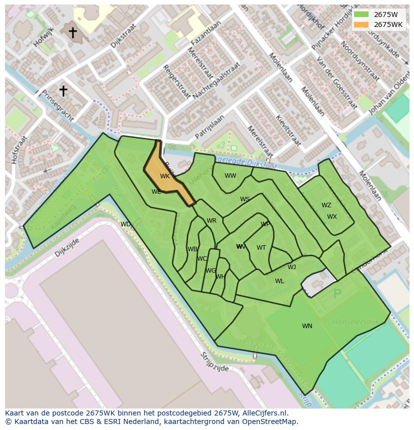 Afbeelding van het postcodegebied 2675 WK op de kaart.
