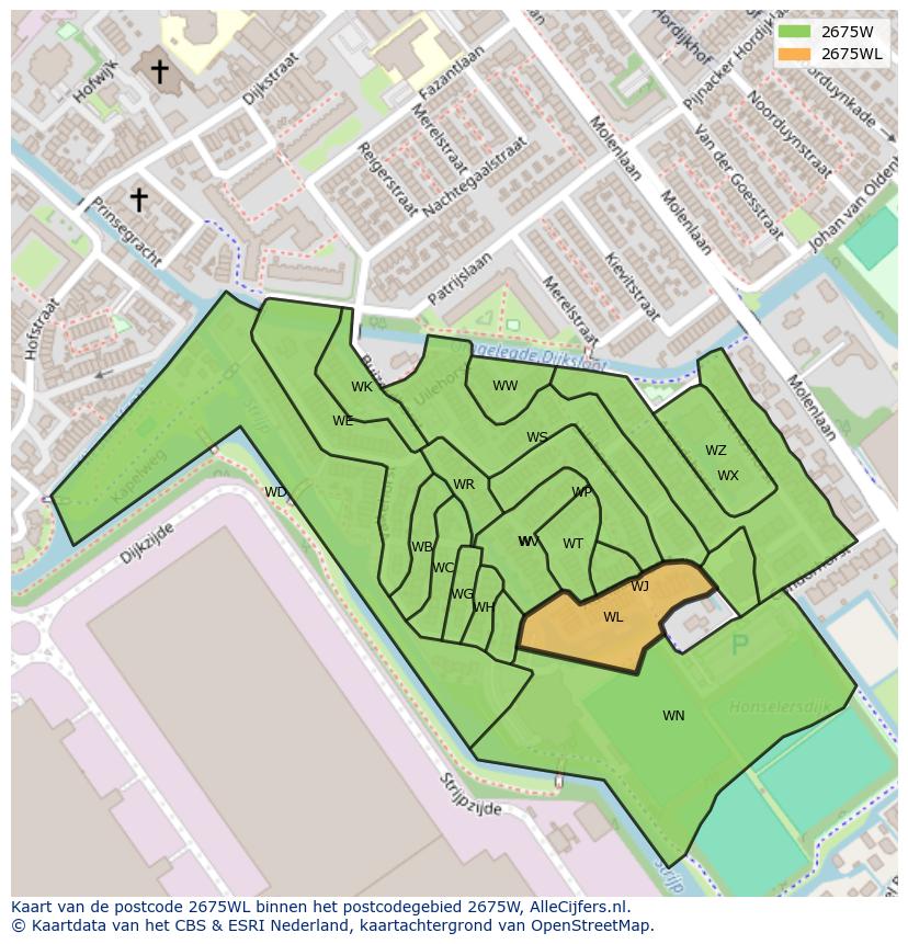 Afbeelding van het postcodegebied 2675 WL op de kaart.