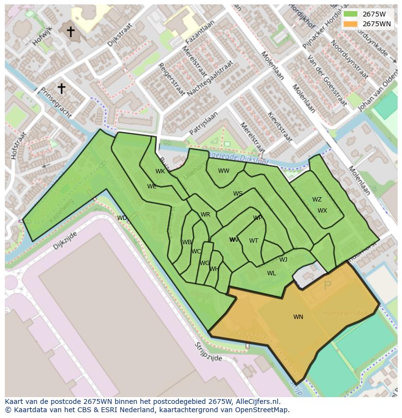 Afbeelding van het postcodegebied 2675 WN op de kaart.