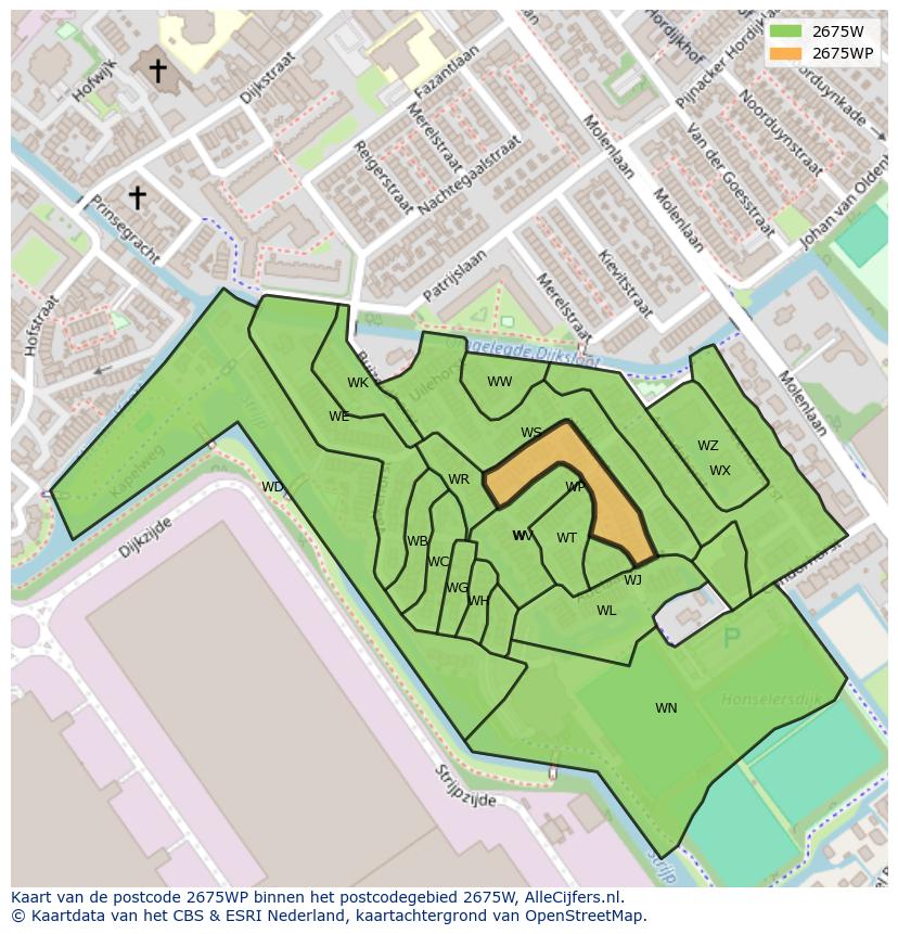 Afbeelding van het postcodegebied 2675 WP op de kaart.