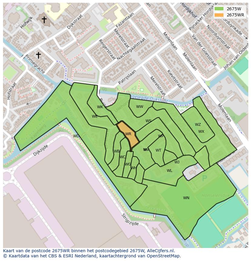 Afbeelding van het postcodegebied 2675 WR op de kaart.