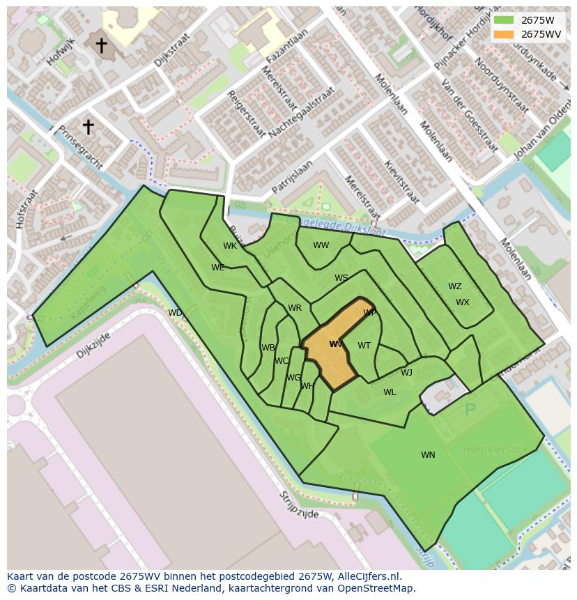 Afbeelding van het postcodegebied 2675 WV op de kaart.
