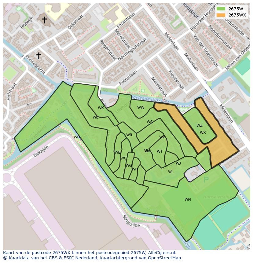 Afbeelding van het postcodegebied 2675 WX op de kaart.