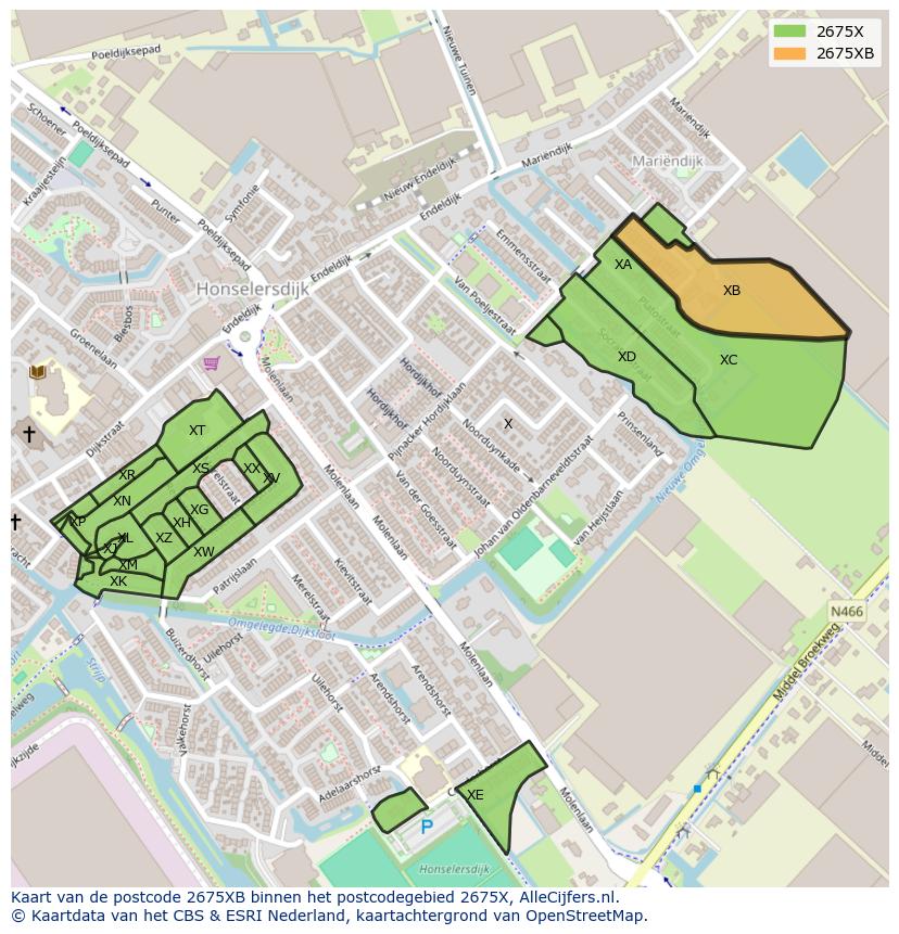 Afbeelding van het postcodegebied 2675 XB op de kaart.