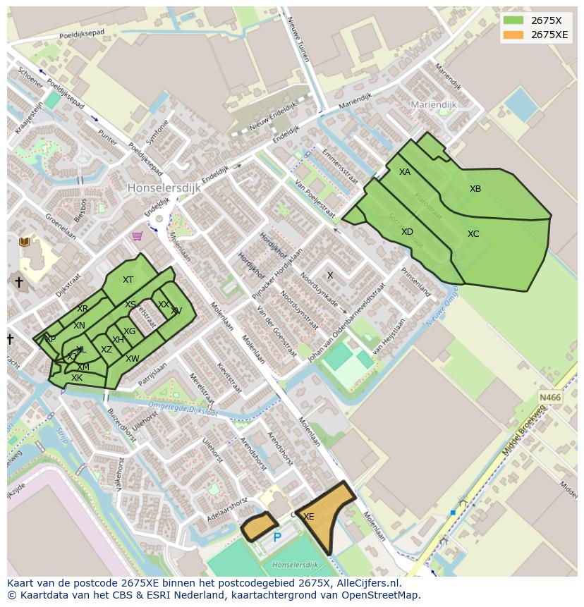 Afbeelding van het postcodegebied 2675 XE op de kaart.