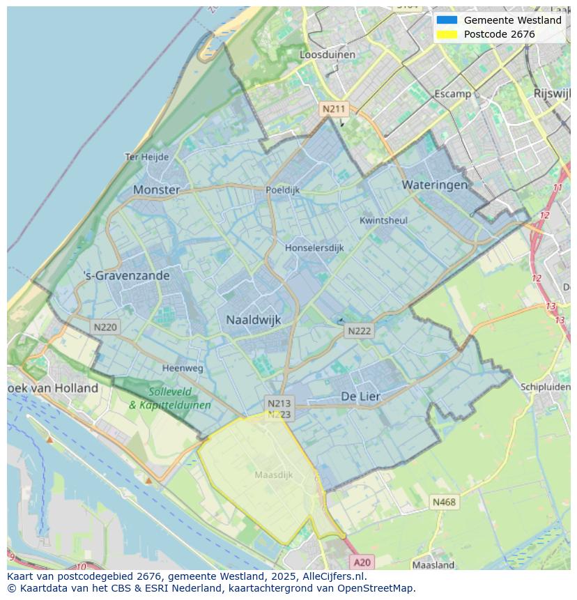 Afbeelding van het postcodegebied 2676 op de kaart.