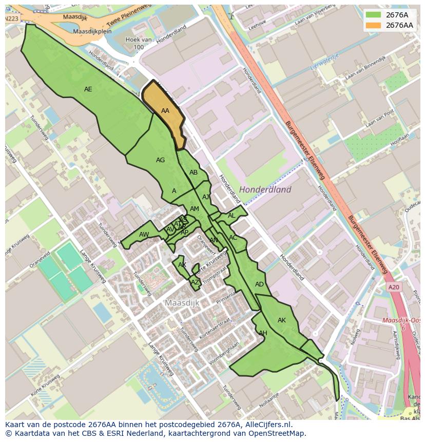 Afbeelding van het postcodegebied 2676 AA op de kaart.