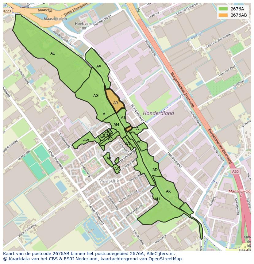 Afbeelding van het postcodegebied 2676 AB op de kaart.