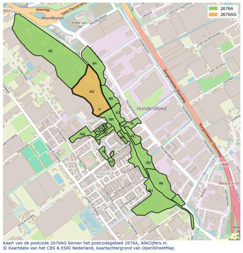 Afbeelding van het postcodegebied 2676 AG op de kaart.