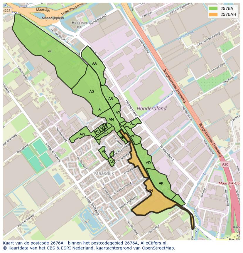 Afbeelding van het postcodegebied 2676 AH op de kaart.
