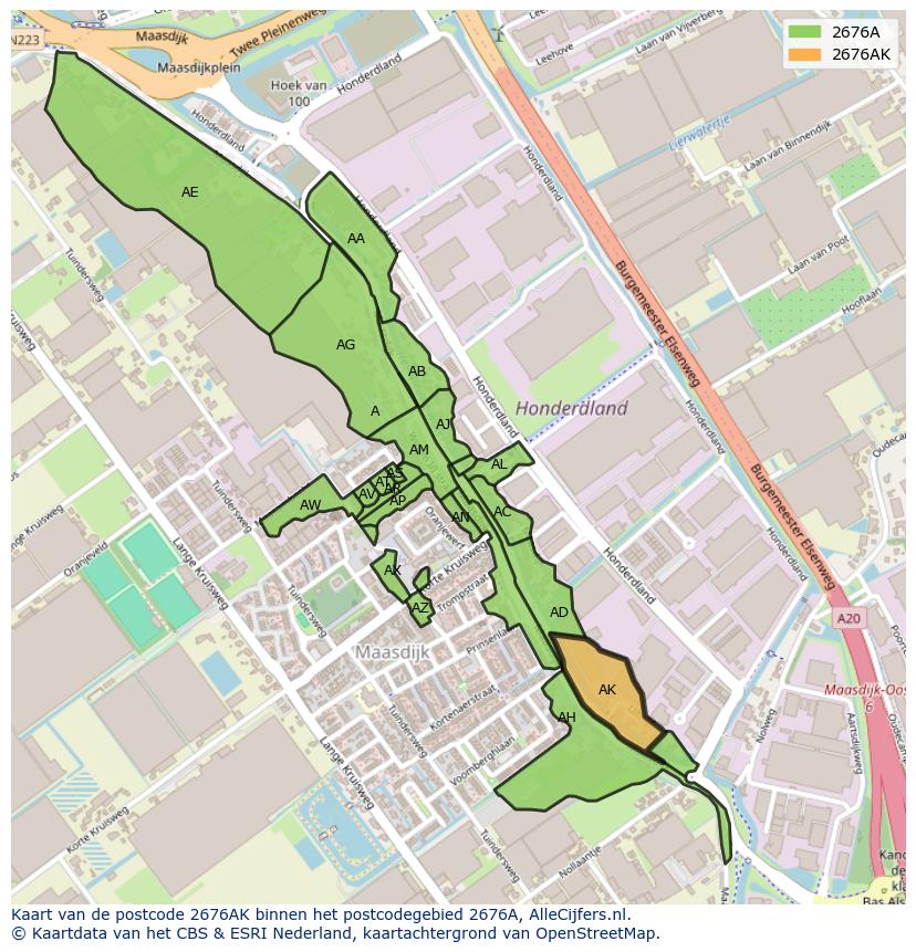 Afbeelding van het postcodegebied 2676 AK op de kaart.