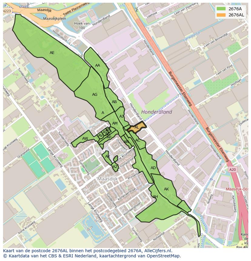 Afbeelding van het postcodegebied 2676 AL op de kaart.