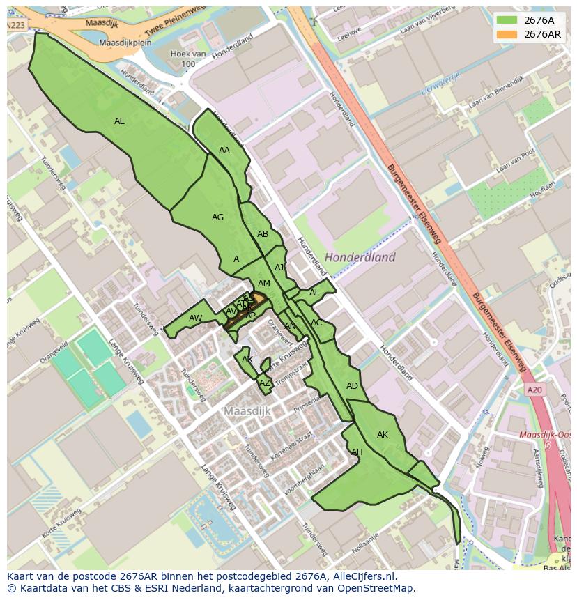 Afbeelding van het postcodegebied 2676 AR op de kaart.
