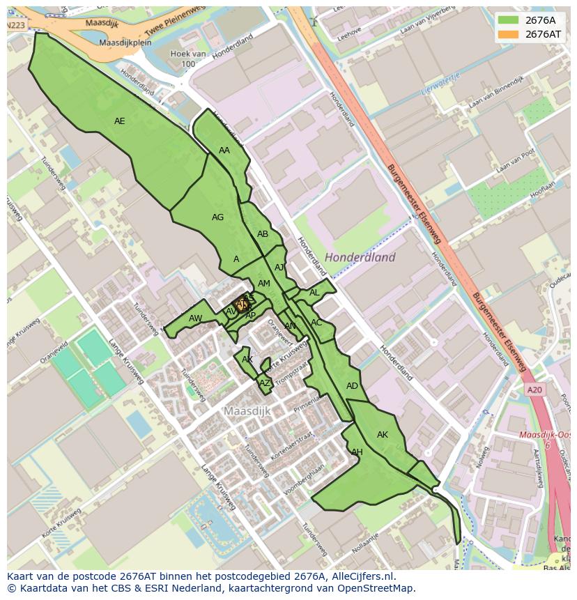 Afbeelding van het postcodegebied 2676 AT op de kaart.