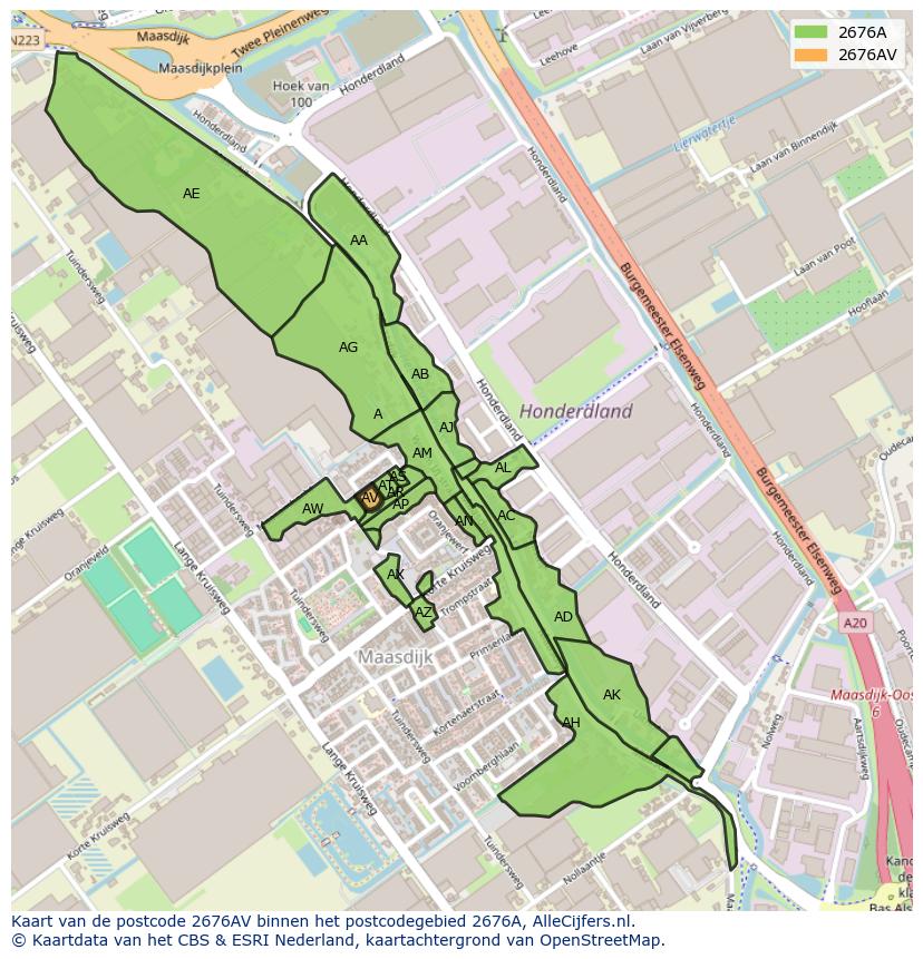 Afbeelding van het postcodegebied 2676 AV op de kaart.