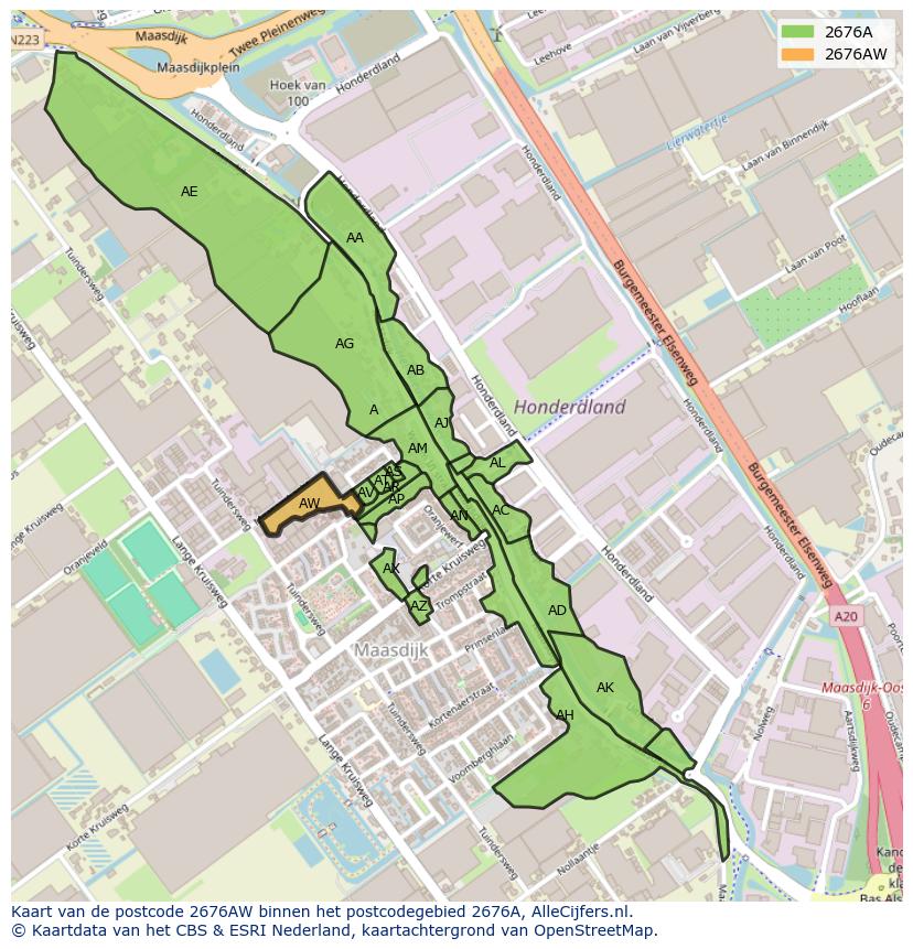 Afbeelding van het postcodegebied 2676 AW op de kaart.